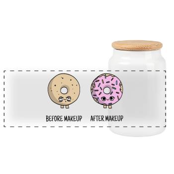 süße Make-Up Donuts Geschenk - Panorama Keksdose mit Holzdeckel - Weiß - Vorne