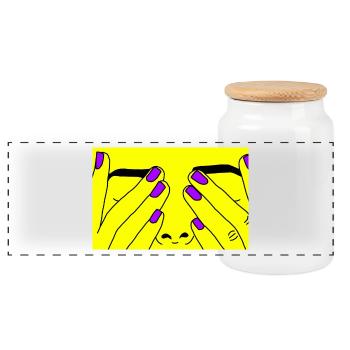 Face yellow - Panoramic Cookie Jar with Wooden Lid - white - Front