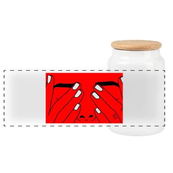 Face red white - Panoramic Cookie Jar with Wooden Lid - white - Front
