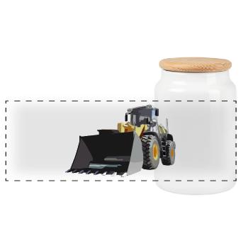 wheel loader - Panoramic Cookie Jar with Wooden Lid - white - Front