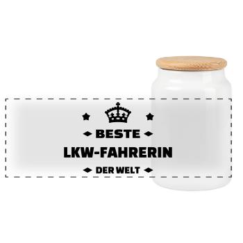LKW Fahrer / LKW-Fahrer / LKW / Fernfahrer - Panorama Keksdose mit Holzdeckel - Weiß - Vorne