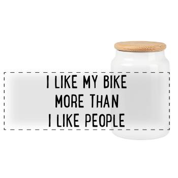 Bicycle - Panoramic Cookie Jar with Wooden Lid - white - Front