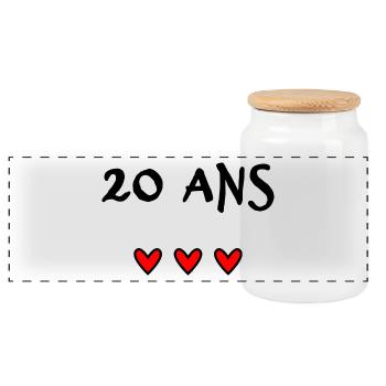 20 ANS. 20e ANNIVERSAIRE. ANNIVERSAIRE 20 ANS. 20 - Boîte à biscuits avec couvercle en bois - blanc - Devant