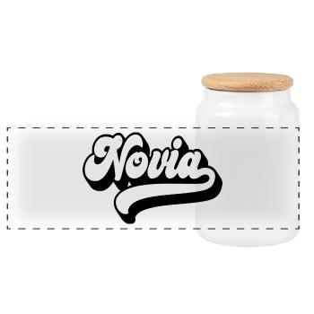 Novia Girlfriend Engagement Bridal Shower Wedding - Panoramic Cookie Jar with Wooden Lid - white - Front