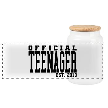 Official Teenager Est. 2010 Cool 13th Birthday - Panoramic Cookie Jar with Wooden Lid - white - Front