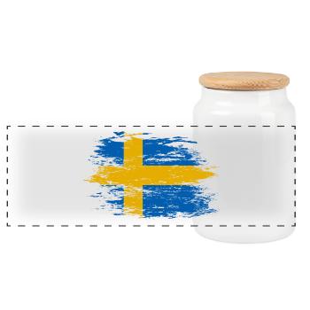Schweden Flagge used - Panorama Keksdose mit Holzdeckel - Weiß - Vorne