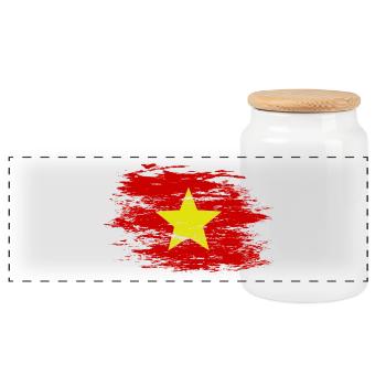 Vietnam Flagge used - Panorama Keksdose mit Holzdeckel - Weiß - Vorne