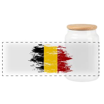 Belgium Flag used - Panoramic Cookie Jar with Wooden Lid - white - Front