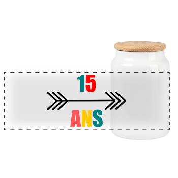 15 YEARS. 15th ANNIVERSARY. BIRTHDAY 15 YEARS. 15 - Panoramic Cookie Jar with Wooden Lid - white - Front