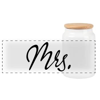 Mrs. Matching Couple Engagement Wedding Honeymoon - Panoramic Cookie Jar with Wooden Lid - white - Front