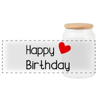 ANNIVERSARY. HAPPY BIRTHDAY. HAPPY BIRTHDAY. - Panoramic Cookie Jar with Wooden Lid - white - Front