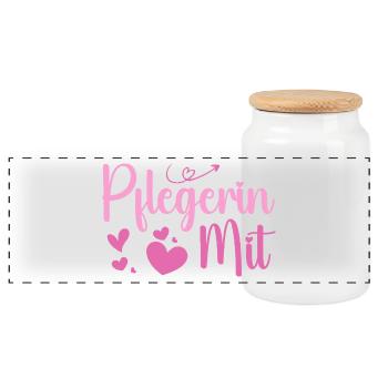 Pflegerin - Herz Symbol - Pflegefachfrau - DANKE - Panorama Keksdose mit Holzdeckel - Weiß - Vorne