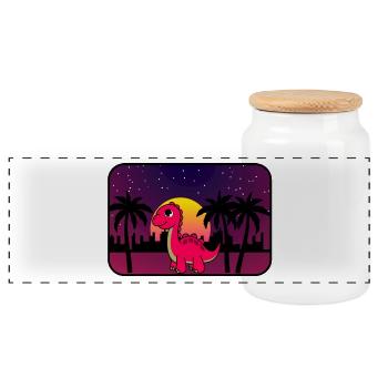 Dino Retro Wave - Panorama Keksdose mit Holzdeckel - Weiß - Vorne