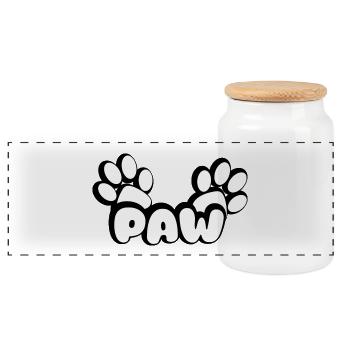 Paw Cat Paws Design with Two Paws - Panoramic Cookie Jar with Wooden Lid - white - Front