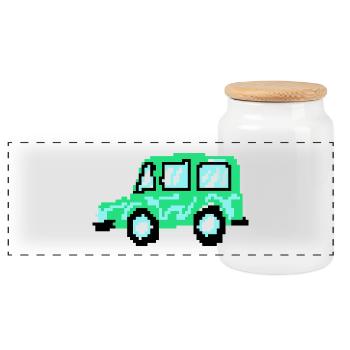 Pixel Car - Boîte à biscuits avec couvercle en bois - blanc - Devant