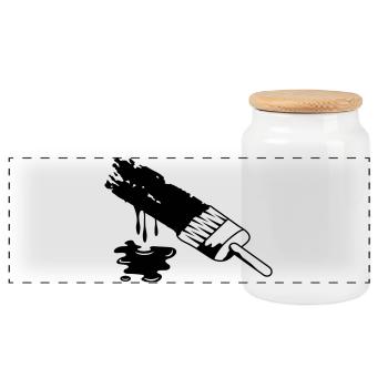 A brush and dripping paint - Panoramic Cookie Jar with Wooden Lid - white - Front