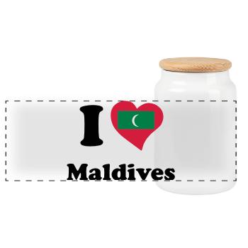I love Maldives - Panoramic Cookie Jar with Wooden Lid - white - Front