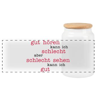 bon d'entendre - une mauvaise image - Boîte à biscuits avec couvercle en bois - blanc - Devant