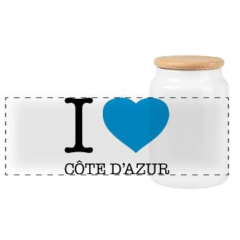 I LOVE COTE D'AZUR France Frankreich - Panorama Keksdose mit Holzdeckel - Weiß - Vorne