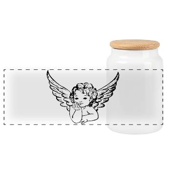 Angel with wings - Panoramic Cookie Jar with Wooden Lid - white - Front