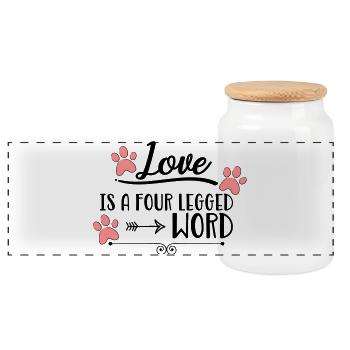 dog - Panoramic Cookie Jar with Wooden Lid - white - Front