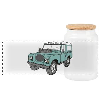 Landy 4x4 Land - Rover Serie3 LaRo Defender - Panorama Keksdose mit Holzdeckel - Weiß - Vorne