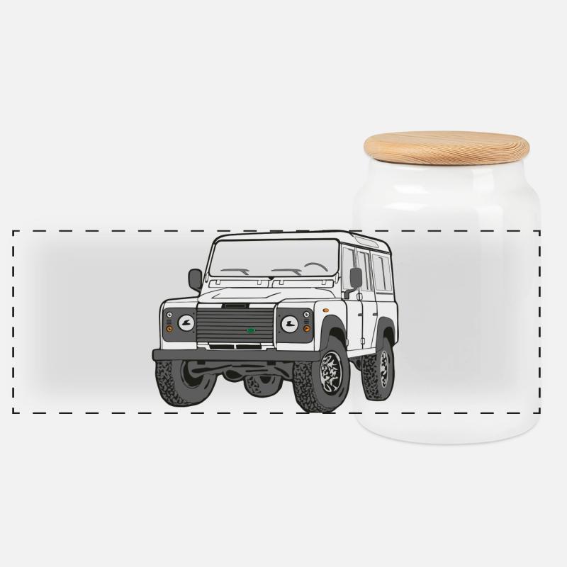 4x4 Defender 110 Adventure - Landy LaRo Rover Land - Panorama Keksdose mit Holzdeckel - Weiß