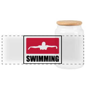 Swimming - Boîte à biscuits avec couvercle en bois - blanc - Devant