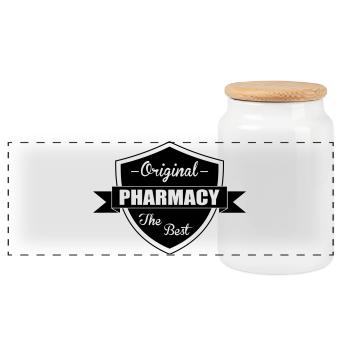 Pharmacy - Panoramic Cookie Jar with Wooden Lid - white - Front