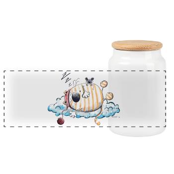 Sleeping Cat - Panoramic Cookie Jar with Wooden Lid - white - Front