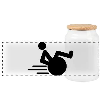 Utilisateur de fauteuil roulant faisant un wheelie Rouleau rapide # - Boîte à biscuits avec couvercle en bois - blanc - Devant