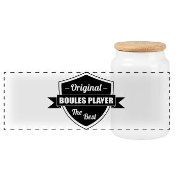 Petanque / Boules / Sport / Bouliste - Boîte à biscuits avec couvercle en bois - blanc - Devant