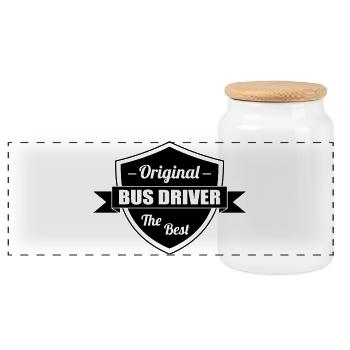 Bus / Conducteur / Travail / Métier / Job - Boîte à biscuits avec couvercle en bois - blanc - Devant