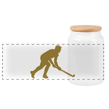 Gold Unihockey - Panorama Keksdose mit Holzdeckel - Weiß - Vorne