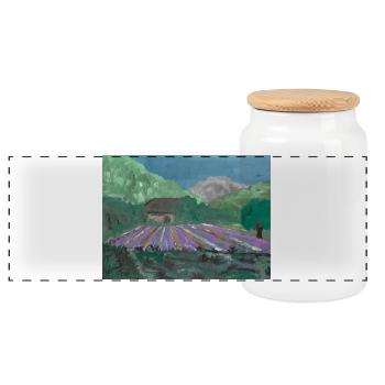 Lavender Landscape Dreams of Provence - Panoramic Cookie Jar with Wooden Lid - white - Front