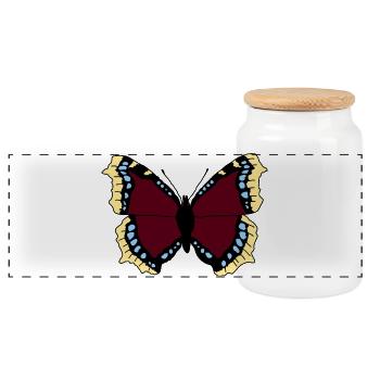 Butterfly - mourning cloak - Panoramic Cookie Jar with Wooden Lid - white - Front