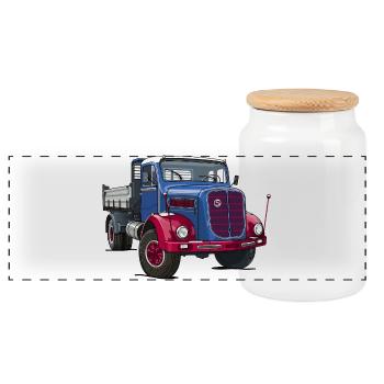 Vintage Truck - Panoramic Cookie Jar with Wooden Lid - white - Front