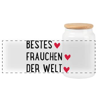 Bestes Frauchen der Welt - Panorama Keksdose mit Holzdeckel - Weiß - Vorne