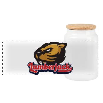 Holzfäller Design Lumberjack Beil Holzspähne Biber - Panorama Keksdose mit Holzdeckel - Weiß - Vorne