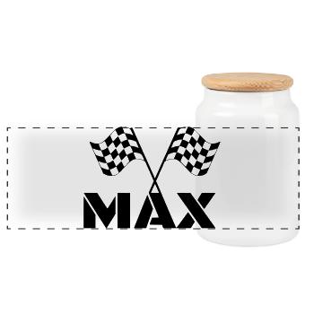 For fans of Max. DGP race. Finish flag * - Panoramic Cookie Jar with Wooden Lid - white - Front