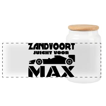 Zandvoort cheers for Max. Speed Race # - Panoramic Cookie Jar with Wooden Lid - white - Front