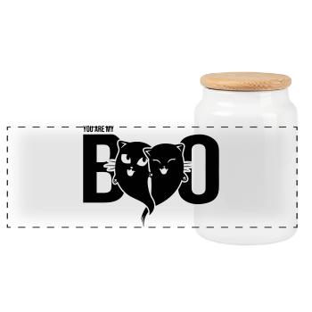Cat Ghost - Tu es mon boo - Cœur - Halloween - Boîte à biscuits avec couvercle en bois - blanc - Devant