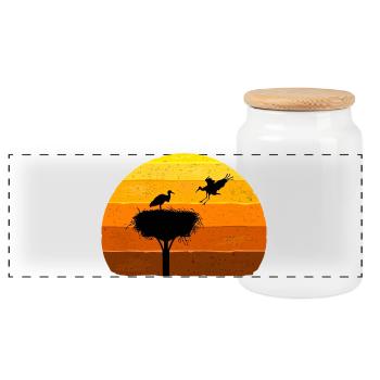 Stork, Nest, Storks, Sunset Bird Flight - Panoramic Cookie Jar with Wooden Lid - white - Front