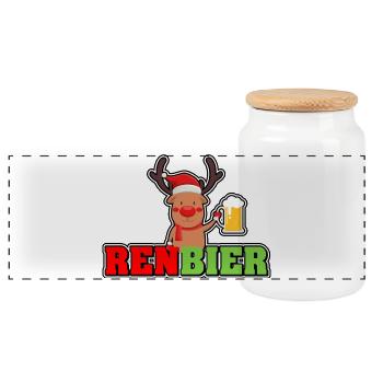 RenBier - Panorama Keksdose mit Holzdeckel - Weiß - Vorne