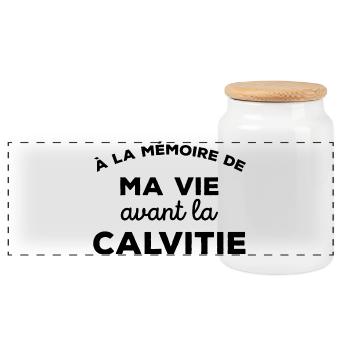 A la mémoire de ma vie avant la calvitie Chauve - Boîte à biscuits avec couvercle en bois - blanc - Devant