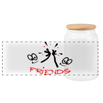 Freunde, Friends, Comic - Panoramic Cookie Jar with Wooden Lid - white - Front