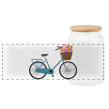 Fahrrad mit bunten Blumen im Korb - Panorama Keksdose mit Holzdeckel - Weiß - Vorne