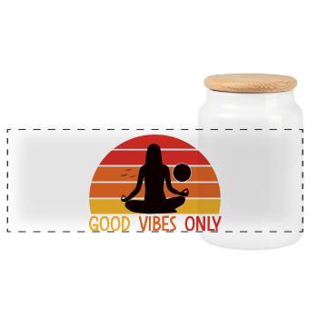 Meditative Frau Sonnenuntergang Design - Panorama Keksdose mit Holzdeckel - Weiß - Vorne