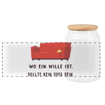 Wo ein Wille ist sollte kein Sofa sein - Panorama Keksdose mit Holzdeckel - Weiß - Vorne