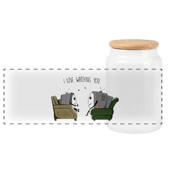 I love watching you - Panoramic Cookie Jar with Wooden Lid - white - Front
